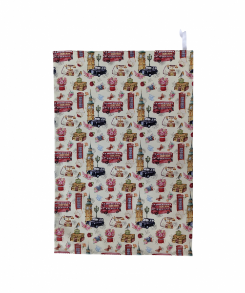 London Themed British Tea Towel Yellow